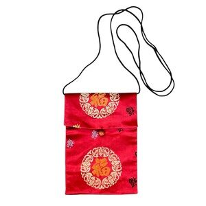 Chic Red Silk Satin and Gold details Crossbody Bag with Luxurious Design